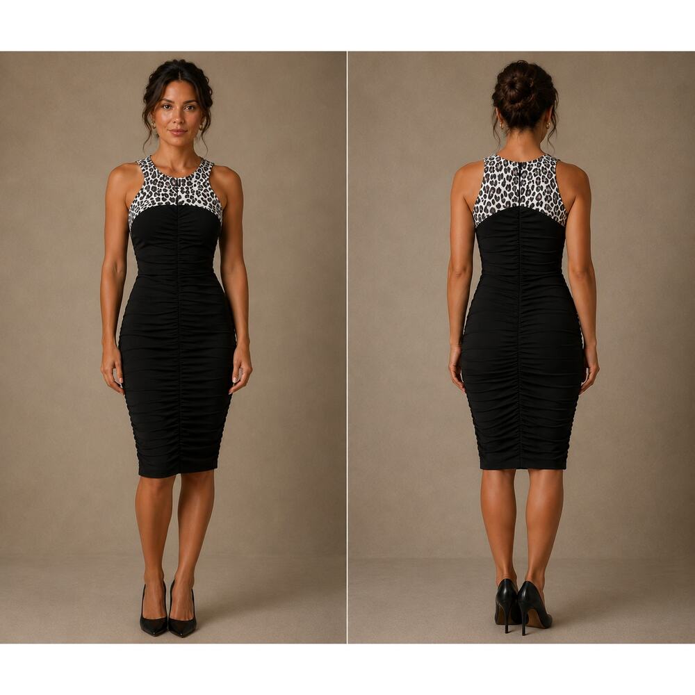 Cache Black Animal Bodycon Sequin Ruched Evening Event Dress Sz 6 S New NWT $198